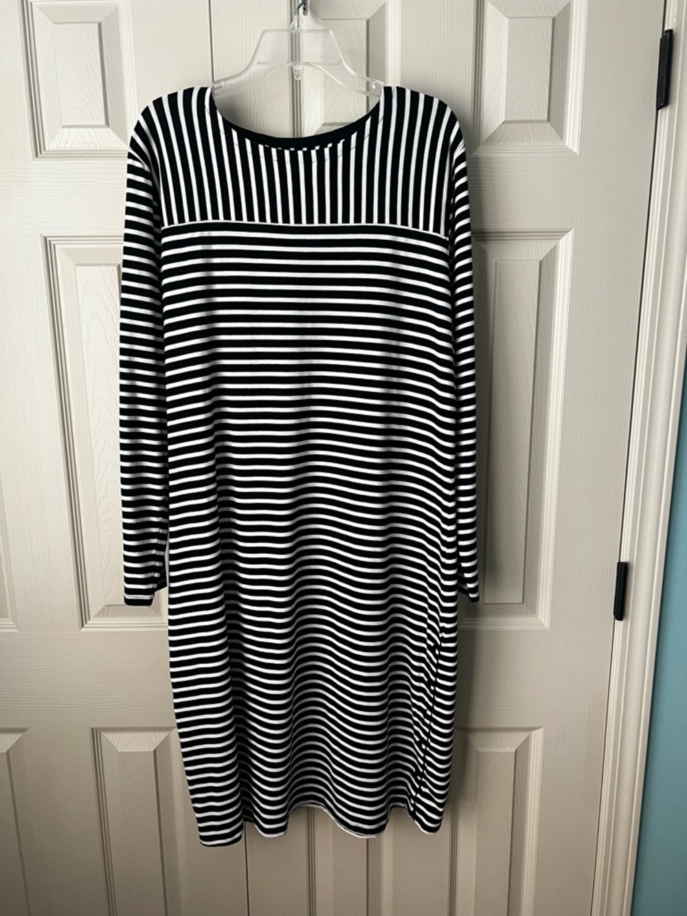 Coolibar UPF 50 Black and White Striped Dress with Side Buttons